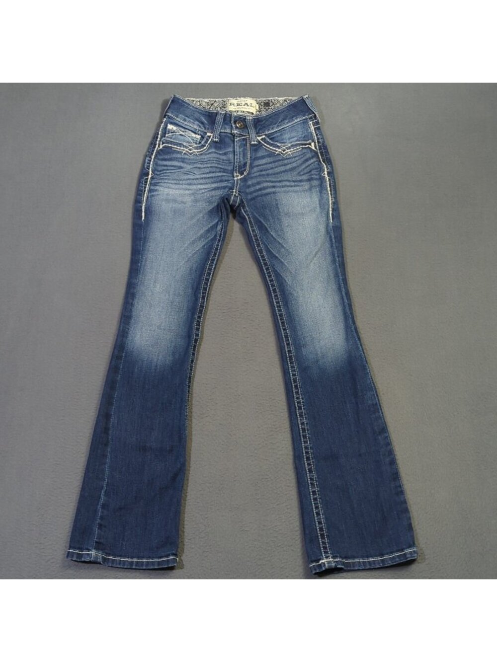 Ariat Jeans Women's 26R Blue R.E.A.L. Mid Rise Stretch Entwined Boot Cut Western